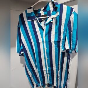 Jachs NY Striped button short sleeve shirt turquiose n navy